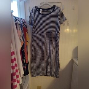 Navy Blue And White Strip Sprng Midi Dress